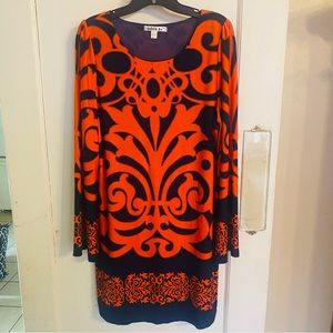 NICO LA hippy/Retro Vintage inspired Dress Lined Orange And Navy Size Large